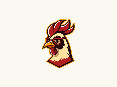 Smart Rooster Logo animal bird branding cartoon chicken design education emblem farm fun glasses illustration logo mark mascot playful rooster smart sports vector