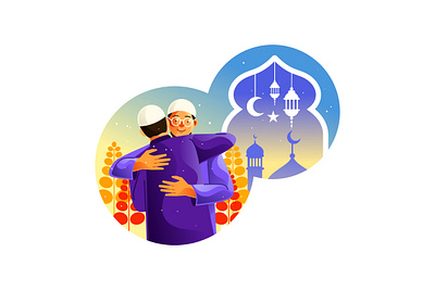 Muslim hug each other as they celebrate Ramadan fitr