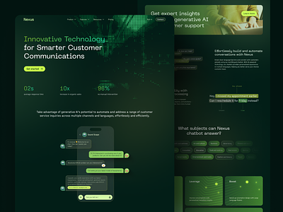 Ai chatbot landing page ai branding chat chatbot colors dark mode dark theme design details figma graph graphic design green landing page logo ui ux website design