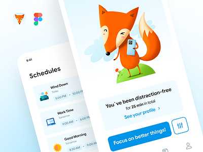 Focus UI android fox interface ios management mobile relax save time ui work yoga