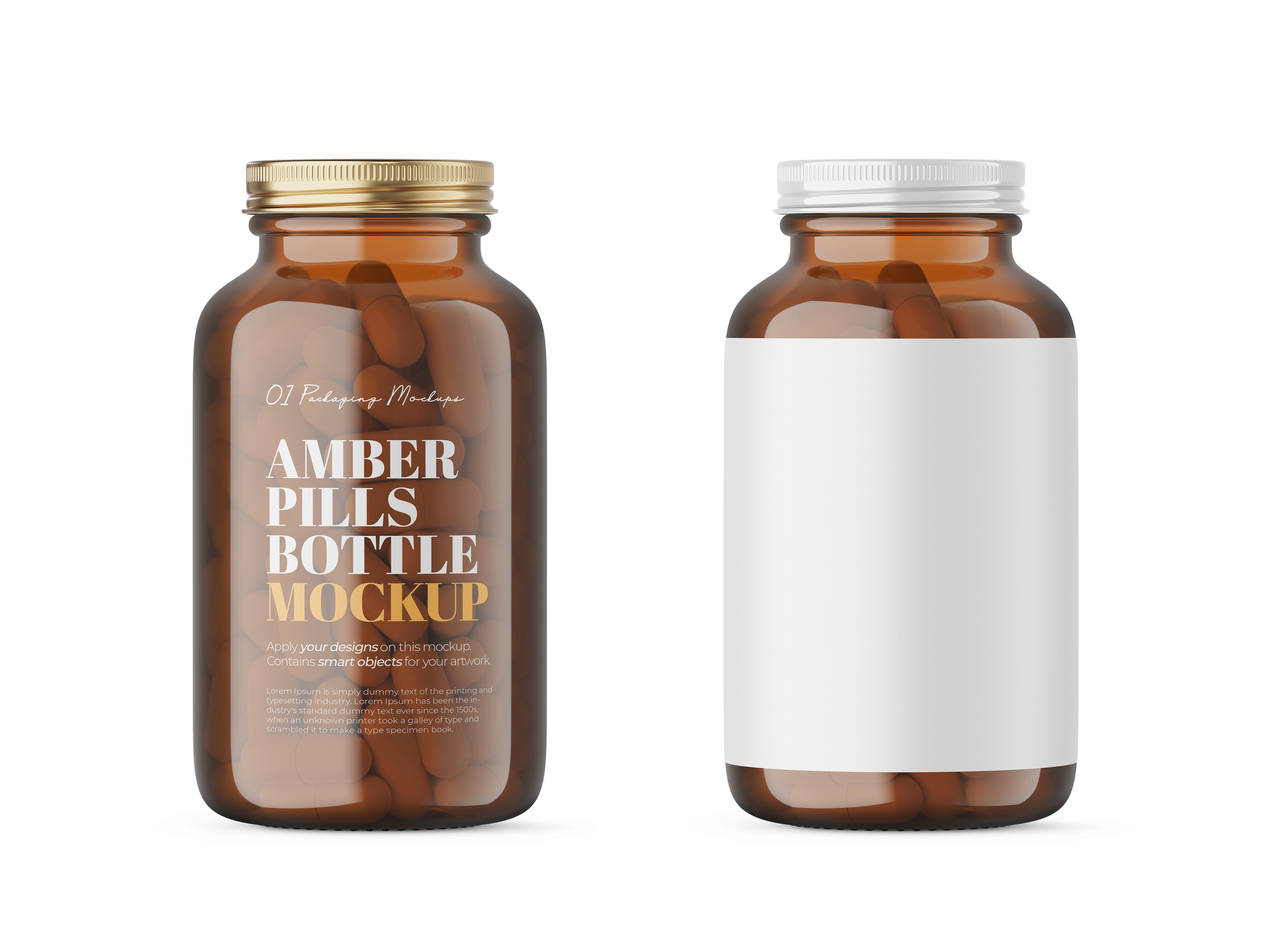 Amber Glass Pills Bottle - PSD Mockup by Tsvetelina Hristova on