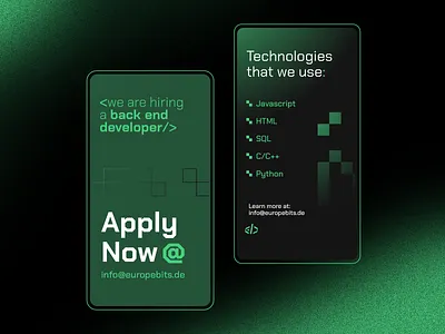 Europebits - Design Details code coding dark darkmode gradient green programming screen story tech ui uiux web webdesign
