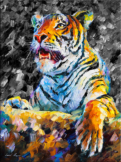 ANGRY TIGER B&W — oil painting on canvas leonidafremov