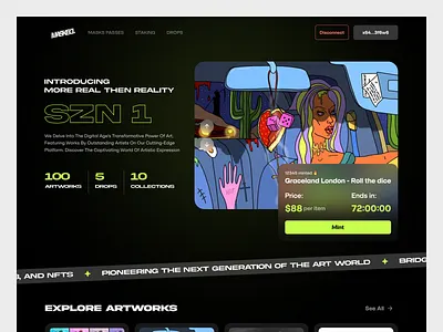 NFT Landing Page art dark mode illustration landing page nft site ui userinterface website design