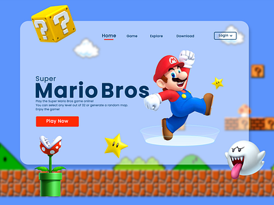 Super Mario | Game Website Design 8 bit concept design game gamedesign graphic design illustrator nintendo photoshop pixelart retro supermario ui userinterface webdesign