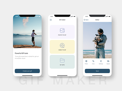 GIF MAKER APP editor gifmaker ios iphone menu minimalism minimalistic mobile onboarding ui ux