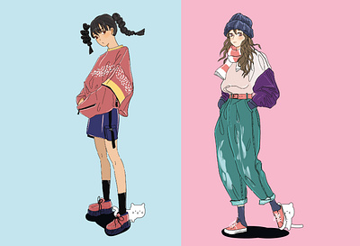 anime girls 2d design graphic design illustration print procreate