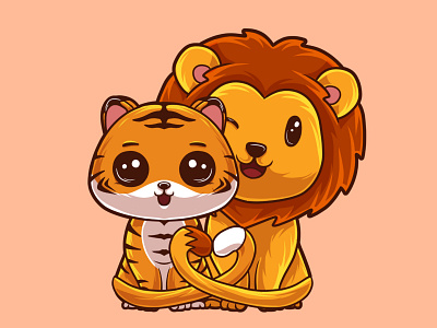 Cute Tiger and Lion Illustration animal vector art assets cartoon cat cartoon children art cute art cute vector design graphic design illustration lion tiger ui vector
