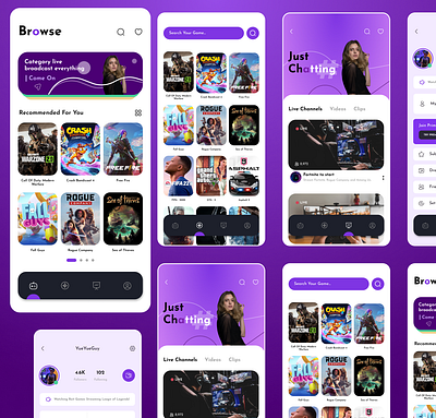 Game Streaming App UI 🎮🕹️ app app ui branding design graphic design illustration logo ui uiux vector