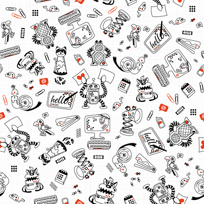 Cute Robot Pattern background branding design digital illustration illustration office pattern repeat pattern robots scketch stock surface pattern