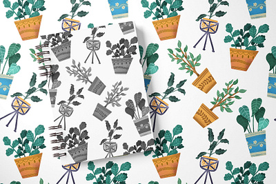 Potted Plants Digital Papers decorative pattern floral pattern houseplant pattern illustration pattern pattern illustration seamless pattern surface design surface pattern textile design
