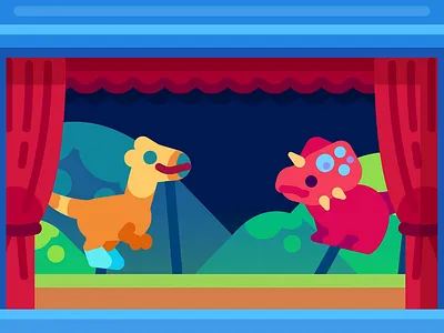 Kurzgesagt - Dino's theatre after effects character animation dino dinosaur fire illustration impact kurzgesagt master meteor motion design motion graphics puppets smoke theatre