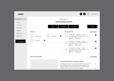 Intranet | Dashboard | Documents - Wireframes dashboard desktop ui ux ux design wireframes