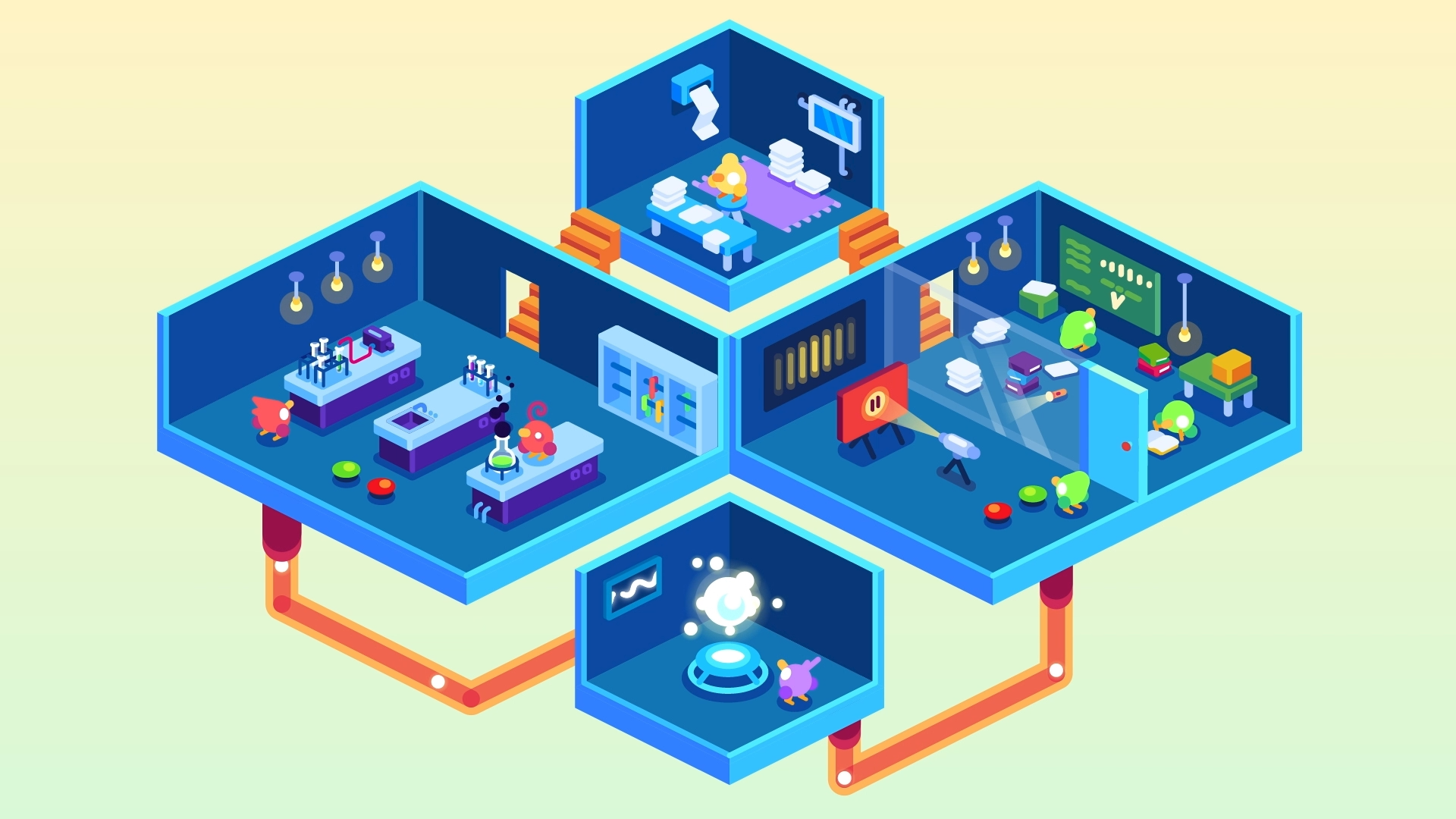 Kurzgesagt - Mini Lab after effects birds character animation characters connections illustration kurzgesagt lab mini worlds motion design motion graphics research science scientists