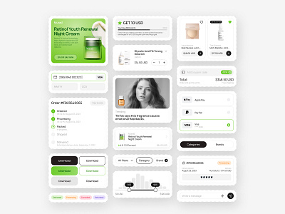 E-commerce mobile app components add card buttons components cosmetics design e commerce forms mobile app mobile menu order tracking search input shop card tags ui ux