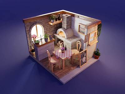 Pizza Ristorante Tutorial 3d blender diorama illustration isometric lowpoly process render substance textures tutorial