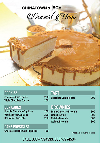 Dessert Menu for Cafe