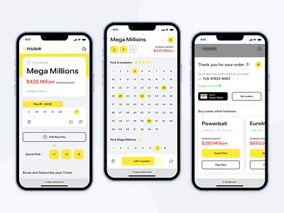 Lottery Mobile App app clean design lottery lottery app lotto mega millions megamillions mobile mobile app mobile design pick numbers ui website