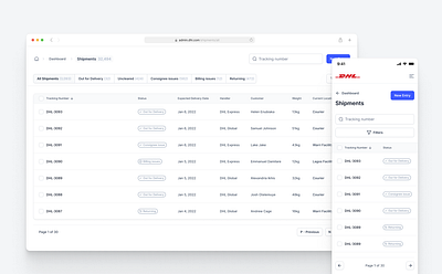 Shipment management system app dashboard design ui