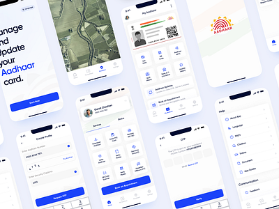 mAadhaar - Redesign Concept 999watt aadhaar app app design blue branding card create profile design enrolment graphic design language maadhaar map mobile otp redesign settings ui ux