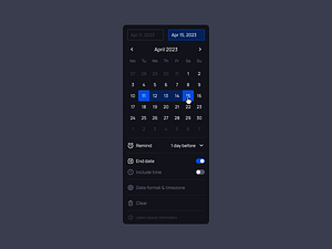 Date Picker (Dark Theme) by Dima Groshev | 123done on Dribbble