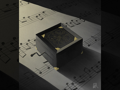 The Emporium of Fear - music box blackandwhite blackandwhiteandyellow book bw carillon digitalart digitalillustration digitalpaint emporiodellapaura emporiumoffear goosebumps illustration light music music box music sheet musicbox photoshop yellowlight