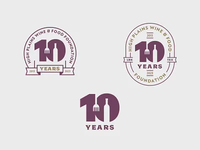 HPWFF 10th Anniversary logos 10 anniversary badge bottle branding food fork high plains logo texas typography wine winery years