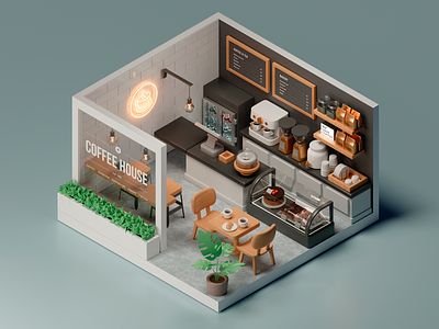 Cafe 3d blender diorama illustration
