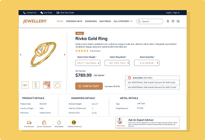 Redesigning an Online Jewelry Store's Product & Checkout Page design diamond ecommerce ecommerce ui interface jewel jewellery jewellery shop jewelry jewelry app jewelry store luxury mobile app mobile app design online shop product page product screen ui ui design ux
