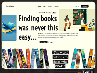 Landing Page for Book Store animation book bookstore branding design devsid digital marketing graphic design illustration inspiration instagram landing page logo motion graphics seo ui uiux ux web design website design