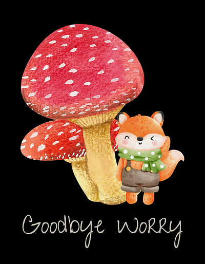 Goodbye Worry design fox graphic design merch mushroom t shirt worry