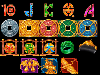 2d Animation of the Set of symbols for the Chinese themed game casino art characters animation characters art characters design chinese animation chinese game chinese symbols chinese themed digital art gacmbling animation gambling gambling art game art game design graphic design motion design motion graphics slot animtion slot characters