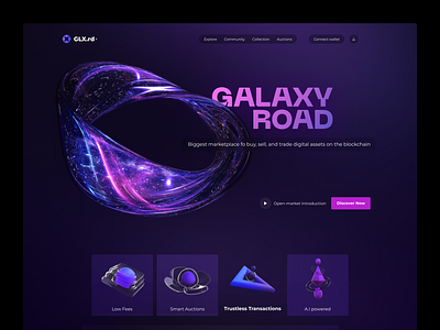 Galaxy Road – AI based Marketplace for Digital Assets ai artificial bitcoin blockchain branding chain chatgpt crypto galaxy road intelligence landing page marketplace ui web page