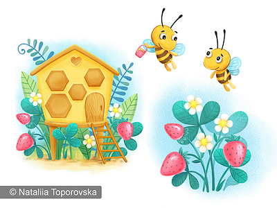 A house for bees bee cartoon character design children book illustration childrens book graphic design hive illustration vector