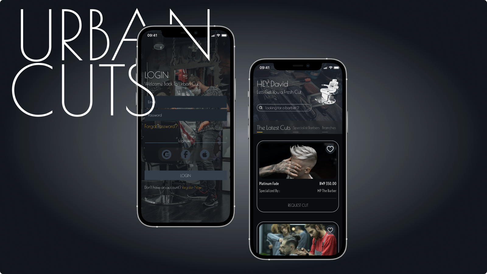 Example of Urban Cuts Barber Shop UI(Mobile)