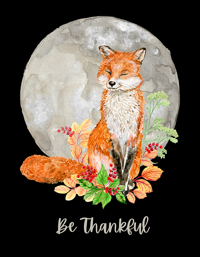 Thankful Fox design fox graphic design merch moon t shirt thankful