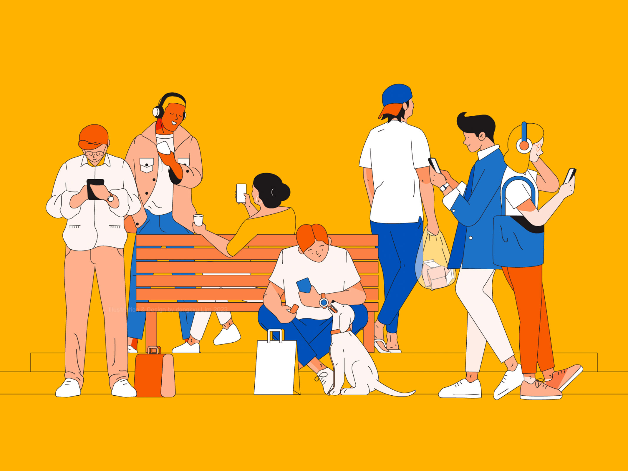Style Exploration - (2) "Neighbors" bauhaus color illustration minimal neighbors people smartphone young people