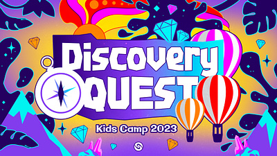 Discovery Quest adventure branding camp celebration church design discovery explore gems graphic design hot air balloon illustration illustrator jungle kids quest sunday theme vbs vector