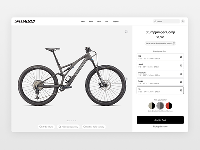 Bike builder - e-commerce experience for bike size, and color builder buy checkout configurator configure e commerce ecommerce expeirence mountain bikes mountain biking outdoors specialized stumpjumper