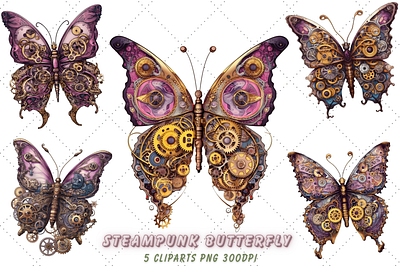Steampunk Butterfly Sublimation Clipart Bundle gothic moth
