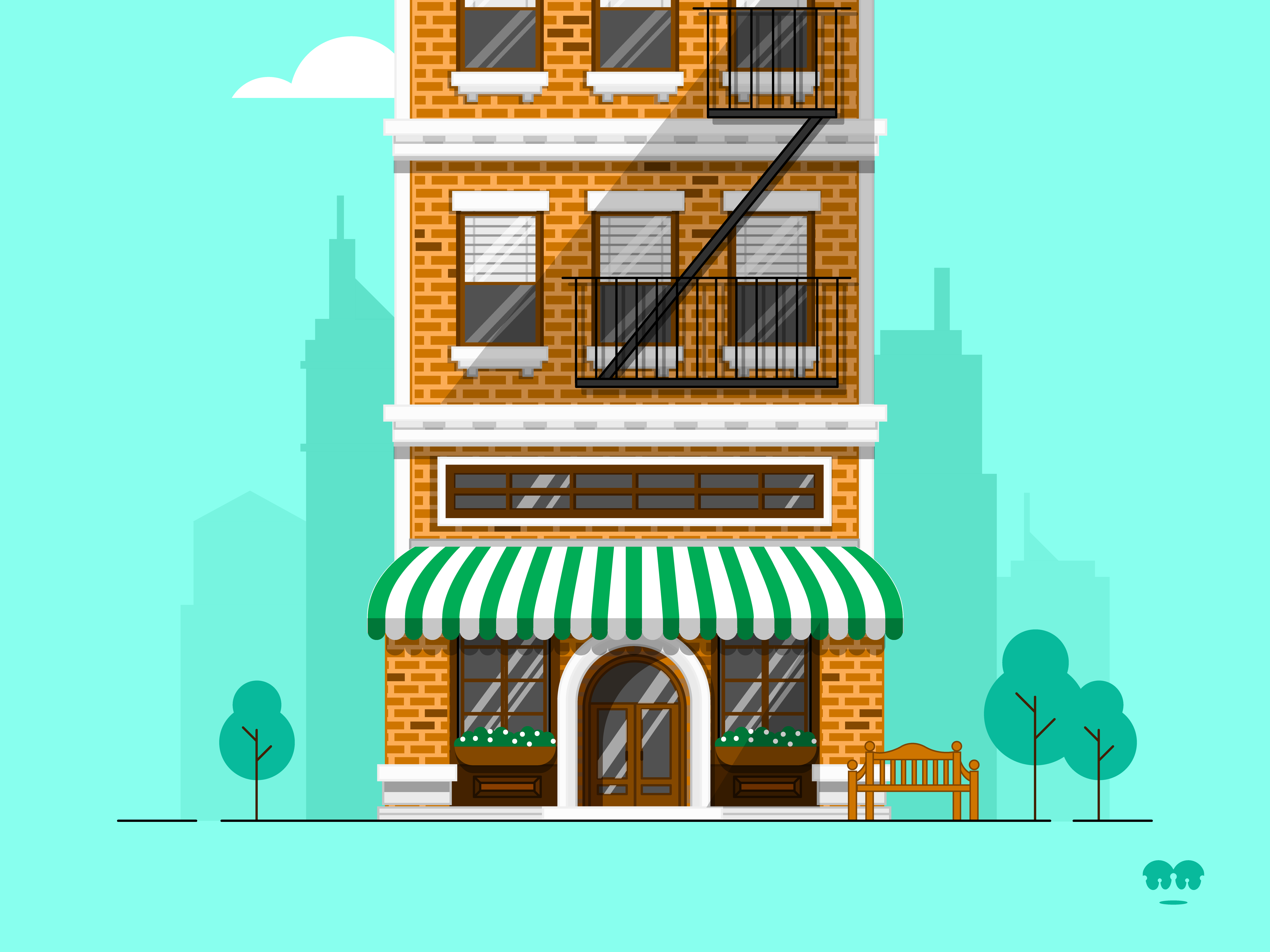 Urban Cafe building cafe cartoon city clean design doodle graphic graphic design icon illustration store toon vector