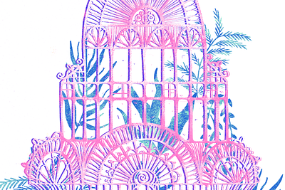 greenhouse | pink illustration atmosphere blue botanical botanical garden conservatory floral graphic design greenhouse illustration orangerie pink plants