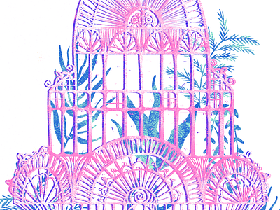 greenhouse | pink illustration atmosphere blue botanical botanical garden conservatory floral graphic design greenhouse illustration orangerie pink plants