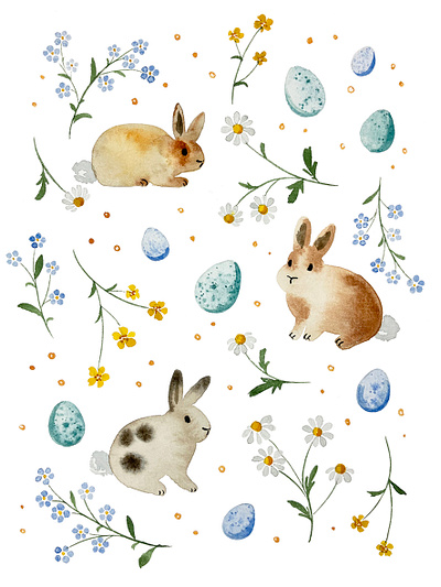 Easter Bunny Meadow Pattern botanical branding design easter easter bunny illustration watercolor watercolour watercolour flowers