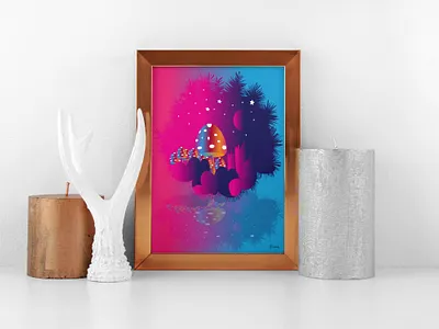 Illustration a scenery! branding business company design frame graphic design illustration mushroom night photo pink scenery vector