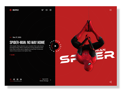 Cinema - Design Concept black category cinema concept dark theme design concept home page landing page movie online cinema platform red spider man ui design ux design uxui web web design website