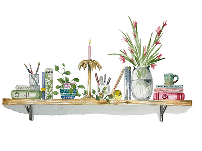 Watercolour Shelf Illustration botanical branding design illustration miniature miniature painting miniatures shelf shelfie watercolor watercolour watercolour flowers