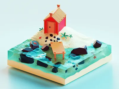 Bungalow 3d blender bungalow house island ocean quay ui water