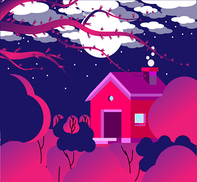 Sweet night scenery with a pink Home branding business company design graphic design home illustration night scenery pink vector
