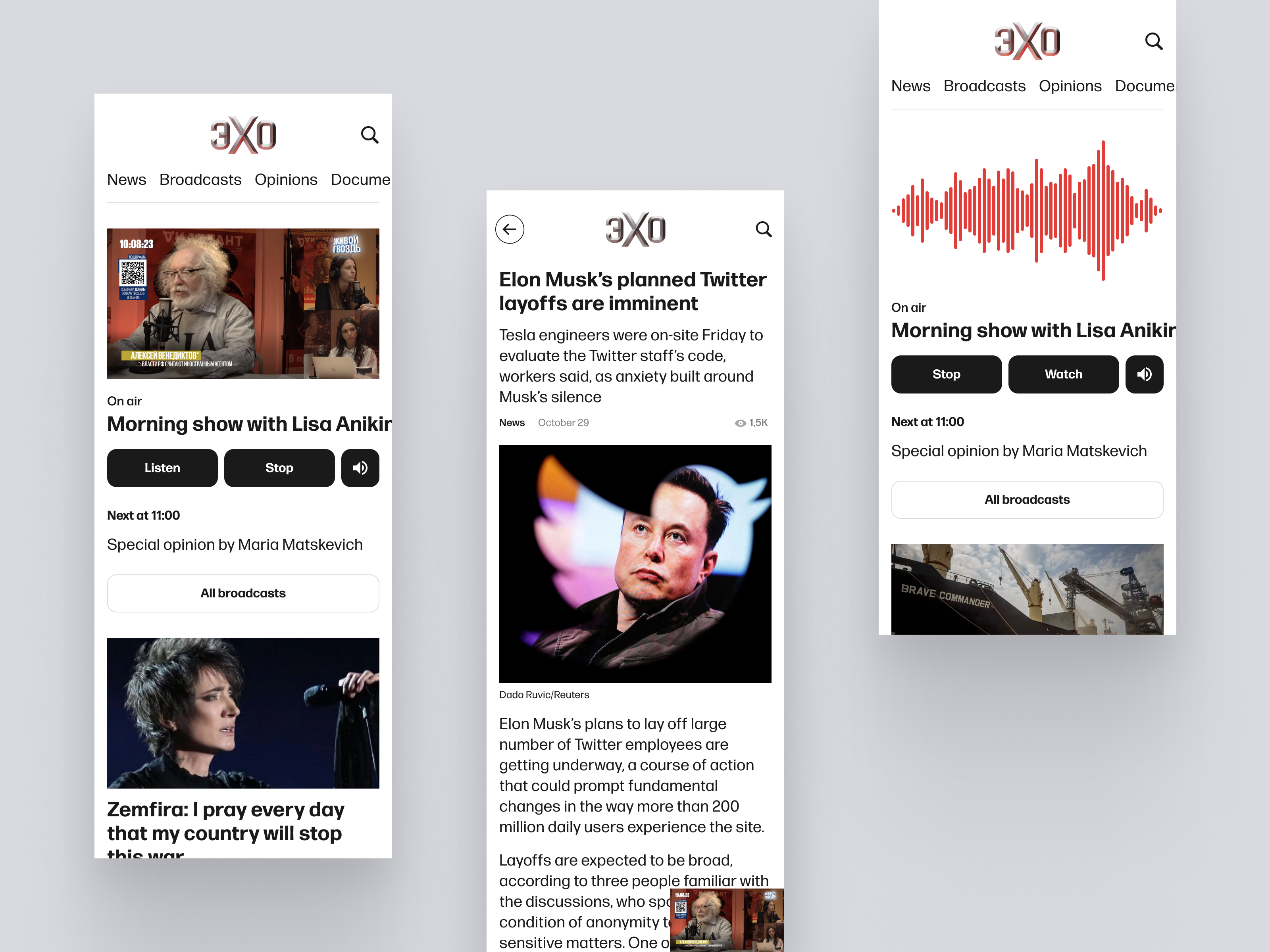 Echo.Online: Digital media (web, app) app clean digital media echo echo.online minimal mobile news radio simple ui web